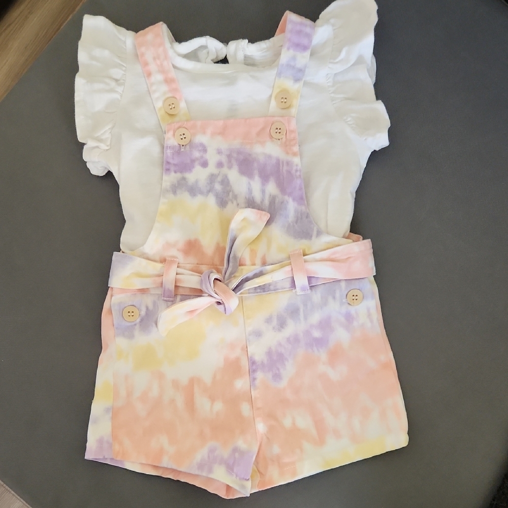 Jessica Simpson Pink and Yellow Tie-Dye Overalls